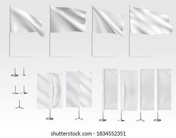 Mockups of white flags, banner flags