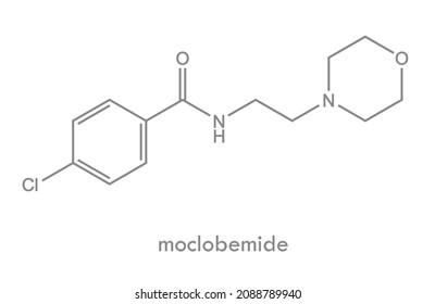 Estructura de Moclobemida. Reversible MAO A Inhibidor de la molécula antidepresiva del fármaco. Fórmula esquelética.