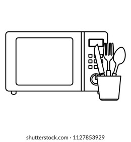 mocrowave oven with cutleries