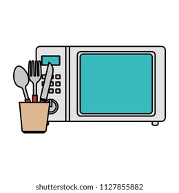 mocrowave oven with cutleries