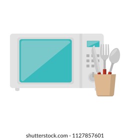 mocrowave oven with cutleries