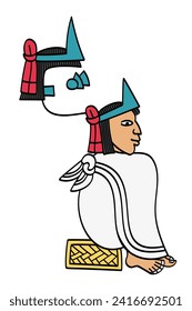 Moctezuma II, noveno emperador del Imperio Azteca, como se describe en el Codex Mendoza, con nombre de glifo o sello real, compuesto de una corona turquesa sobre el cabello recto con el fondo de los oídos adjunto y el oseo separado.