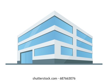 Mod building with automatic glass door, modern shop with big glass window prospect vector illustration isolated on white background
