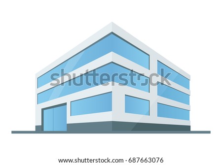 Mod building with automatic glass door, modern shop with big glass window prospect vector illustration isolated on white background
