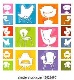 Mod Chair Icons (Vector)  Retro Stylized Chair Icons On Colorful Backgrounds. Easy-edit Layered Vector File--No Transparencies Or Strokes!