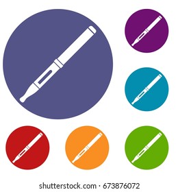 Mod and clearomizer in the kit icons set in flat circle reb, blue and green color for web