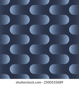 Mod Graphic Wavy Structure Seamless Pattern Trend Vector Blue Abstract Background. Faded Oval Shapes Half Tone Art Illustration for Textile Print. Endless Classy Fashionable Abstraction for Wallpaper