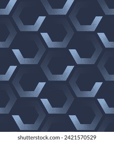 Mod Hexagons Seamless Pattern Trend Vector Blue Conceptual Abstract Background. Modern Half Tone Art Illustration for Textile Print. Stylish Repetitive Graphical Abstraction Wallpaper Dot Work Texture