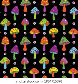 mod neon colors mushroom seamless pattern