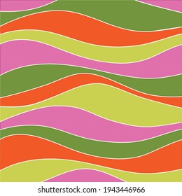 Mod Pink Orange Green Wavy Stripe Vector Background Pattern