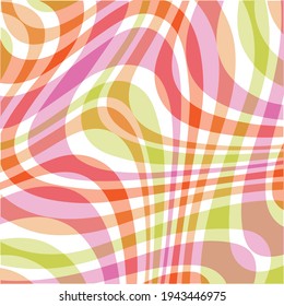 Mod Pink Orange Green Wavy Abstract Plaid Vector Background Pattern