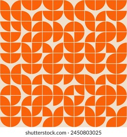 MOD Scandinavian Style Geometric Repeat Pattern. Orange abstract mid century modern shapes in a seamless vector design.