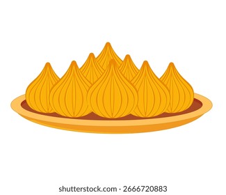 Dulces indios Modak en el plato para la Ilustración vectorial de celebración del festival Ganesh Chaturthi