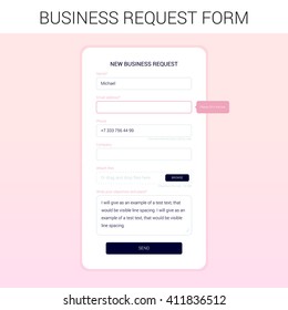 The modal window. New business request form. Minimal clean flat  style. UI / UX design. Pop up for the development of the site. 