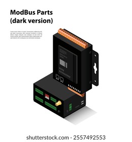 ModBus parts and peripherals dark version in isometric 3D