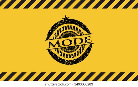 Mode black grunge emblem inside yellow warning sign. Vector Illustration. Detailed.