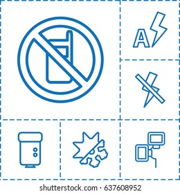 Mode icon. set of 6 mode outline icons such as no phone, camera flash, no flash, auto flash