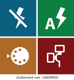 Mode icons set. set of 4 mode filled icons such as camera flash, no flash, auto flash