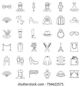 Mode icons set. Outline style of 36 mode vector icons for web isolated on white background