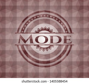 Mode red badge with geometric pattern background. Seamless.