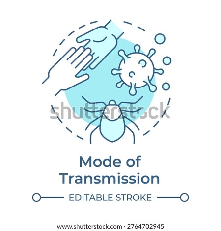 Mode of transmission soft blue concept icon. Infectious disease. Pathogens transmit. Hands hygiene. Round shape line illustration. Abstract idea. Graphic design. Easy to use in brochure, article