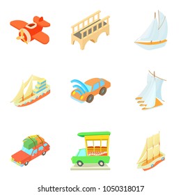 Mode of transport icons set. Cartoon set of 9 mode of transport vector icons for web isolated on white background