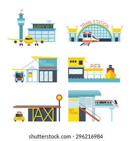 Mode of Transport Illustration Icons Objects, Station Concept