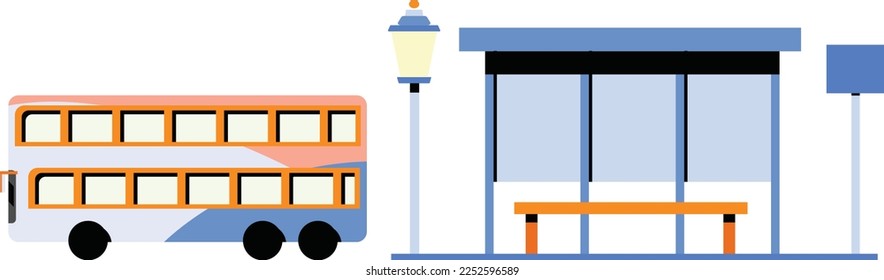 Mode of transportation on white background, public transport, bus and bus stop