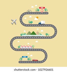 Mode of transportation with town road. Vector illustration