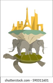 Model of ancient structure of the world. There is a city Paris on a top.Vector illustration.