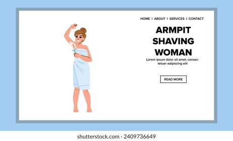 model armpit shaving woman vector. skin beauty, body clean, happy asian model armpit shaving woman web flat cartoon illustration