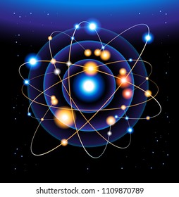 Model of the atom. Template Background Flat Vector Illustration. 