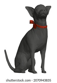 Model of a black sitting dog with a red collar isolated on white background. 3D. Vector illustration
