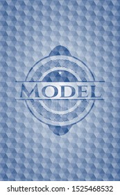 Model blue emblem with geometric background. Vector Illustration. Detailed.