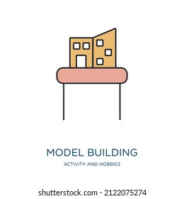 model building icon from activity and hobbies collection. Thin outline model building, building, model detailed offset lineal color icon isolated on white background. Line vector model building sign, 