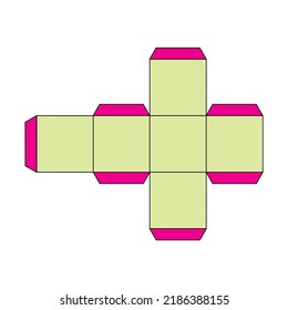 model for building a yellow 3D cube. Paper box template.  trim scheme isolated on white. Print, cut, fold, and glue tabs to create the perfect three-dimensional. box. Vector illustration.