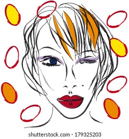 Model  with burgundy-colored lipstick