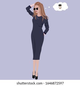 Model, business lady. Thinks about coffee. Flat girl.