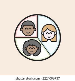 Model canvas circular filled icon with customer segment personas and three funny faces. svg