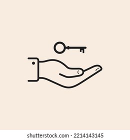Model canvas, key partner outline icon, with a hand and key floating above.