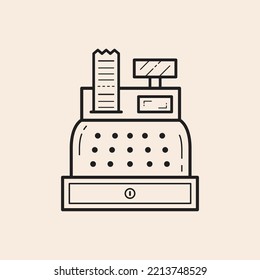 Model canvas, revenue streams cash register outline icon, with ticket printer and display screen.