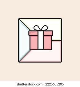 Model canvas, value proposition filled icon, with red gift box and ribbon.
