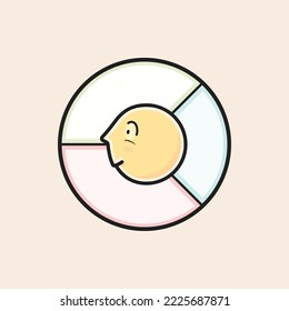 Model canvas, value proposition filled icon, with persona yellow emoji head and circular graph.