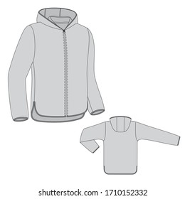 the model of a casual jacket with a hood with an elongated back is made of warm fabric