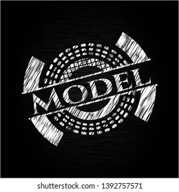 Model chalkboard emblem on black board. Vector Illustration. Detailed.