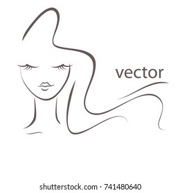 model with closed eyes. Sketch of head and hair. vector