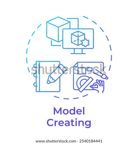 Model creating blue gradient concept icon. Reverse engineering process. 3d modeling. Computer-aided design. Round shape line illustration. Abstract idea. Graphic design. Easy to use in article