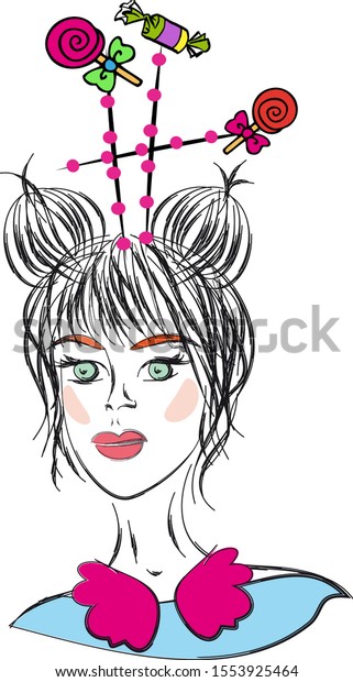 Model Cute Double Hair Buns Fancy Stock Vector Royalty Free