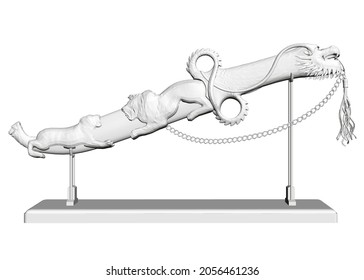 Modelo de una daga decorativa en un rack aislado en un fondo blanco. 3 D. Ilustración del vector
