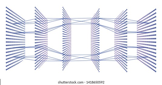 Model of deep learning artificial neural network. Six layers model. Applicable for presentation explaining deep learning process